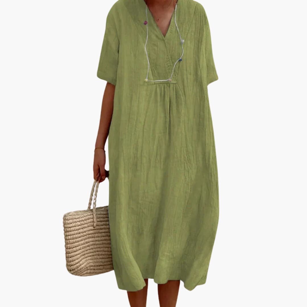Eleanor | Refined Relaxed V-Neck Linen Midi Dress