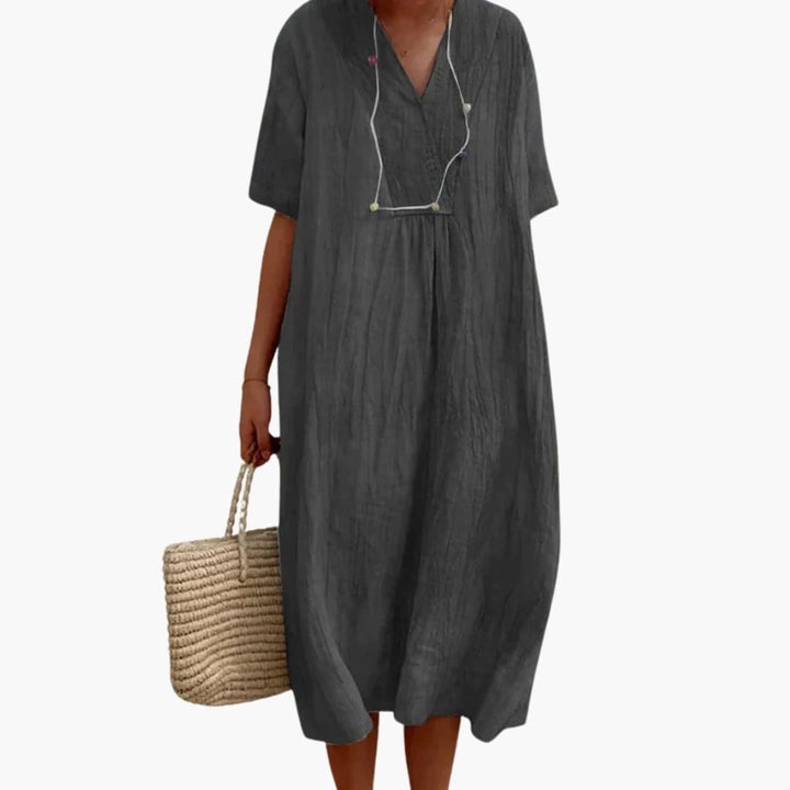 Eleanor | Refined Relaxed V-Neck Linen Midi Dress