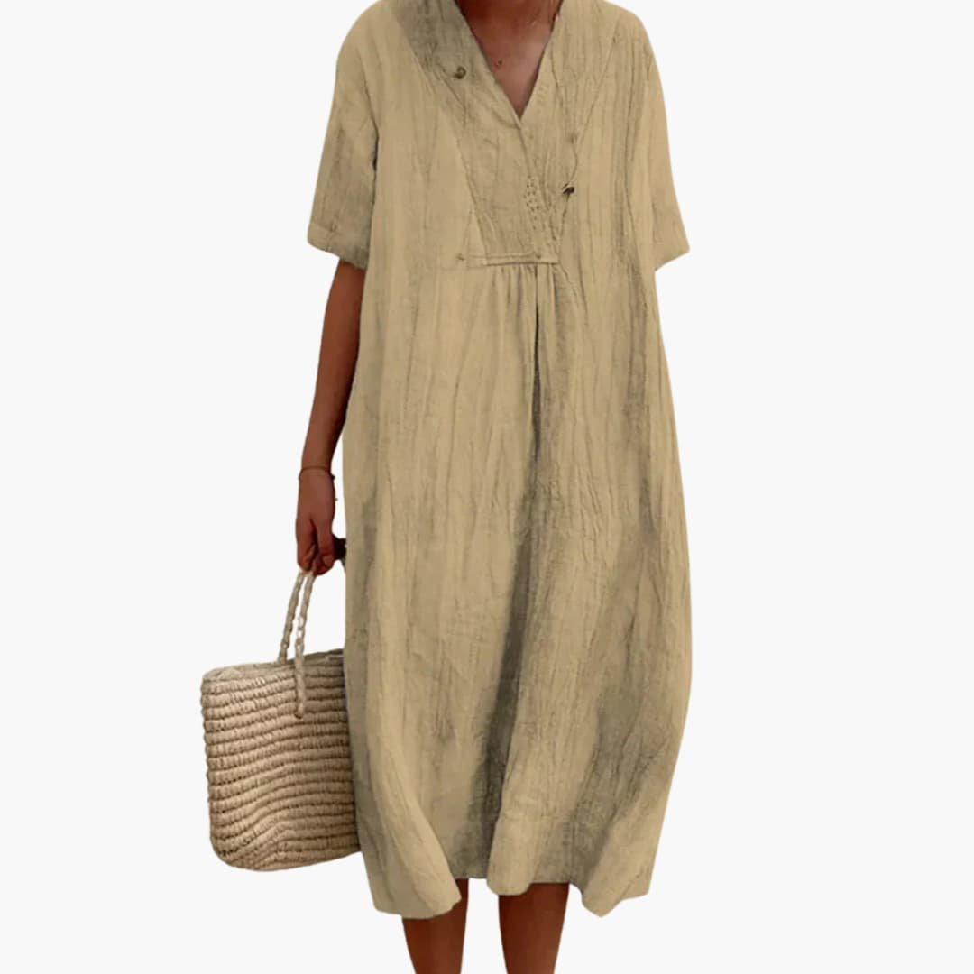 Eleanor | Refined Relaxed V-Neck Linen Midi Dress