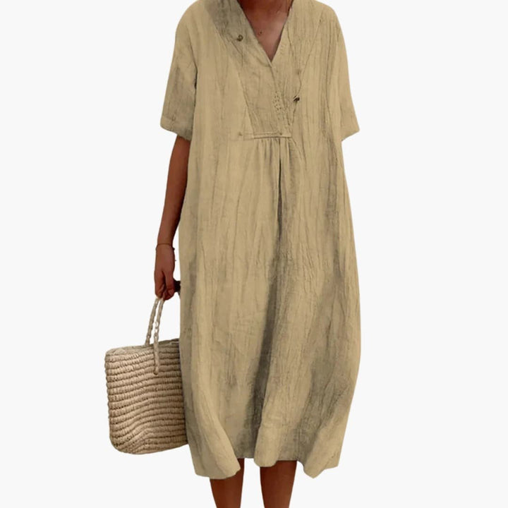Eleanor | Refined Relaxed V-Neck Linen Midi Dress