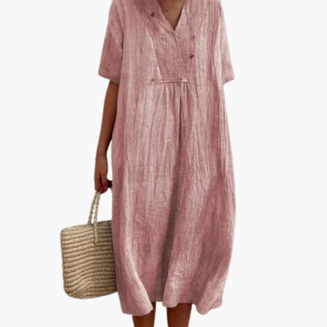 Eleanor | Refined Relaxed V-Neck Linen Midi Dress