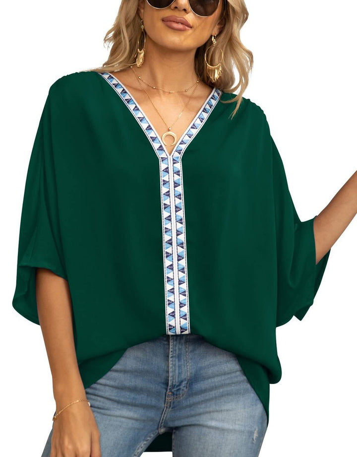 Eleanor | Stylish Boho Embroidered Oversized V-Neck Tunic