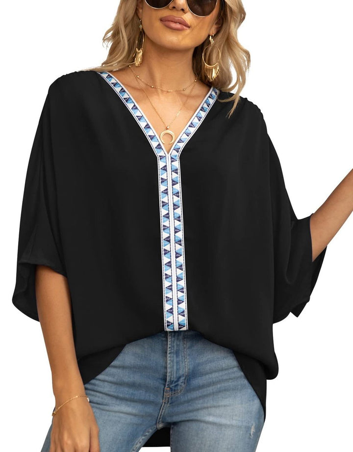 Eleanor | Stylish Boho Embroidered Oversized V-Neck Tunic