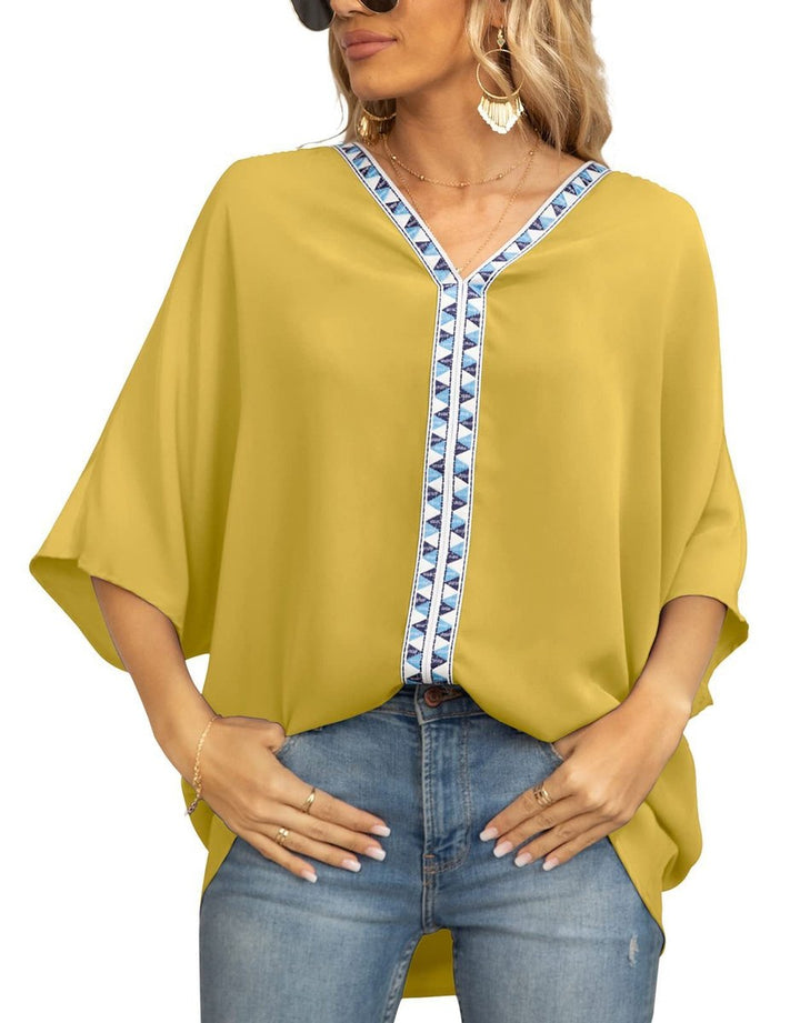 Eleanor | Stylish Boho Embroidered Oversized V-Neck Tunic