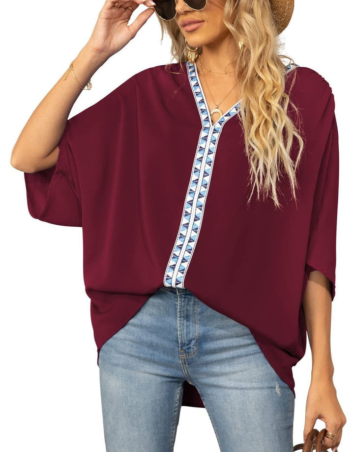 Eleanor | Stylish Boho Embroidered Oversized V-Neck Tunic