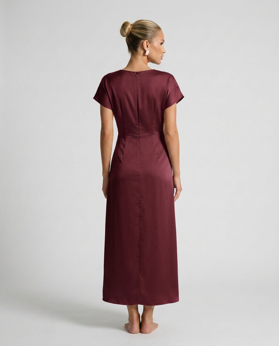Elena | Classic Plunge Neck Midi Cocktail Dress