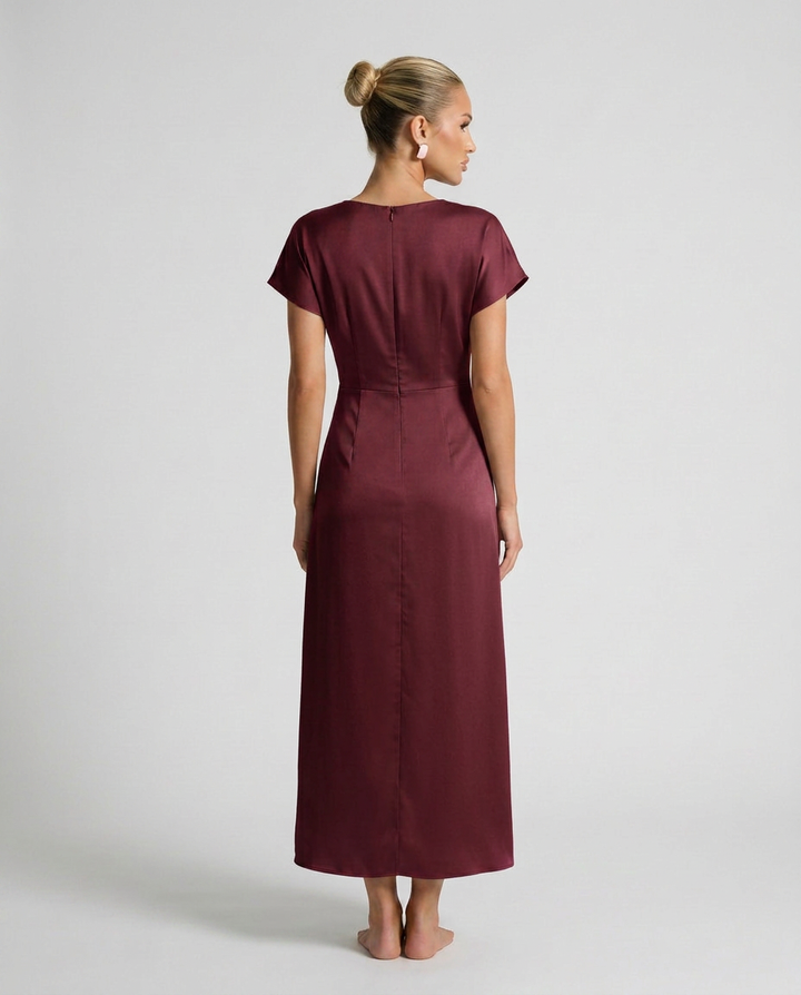Elena | Classic Plunge Neck Midi Cocktail Dress