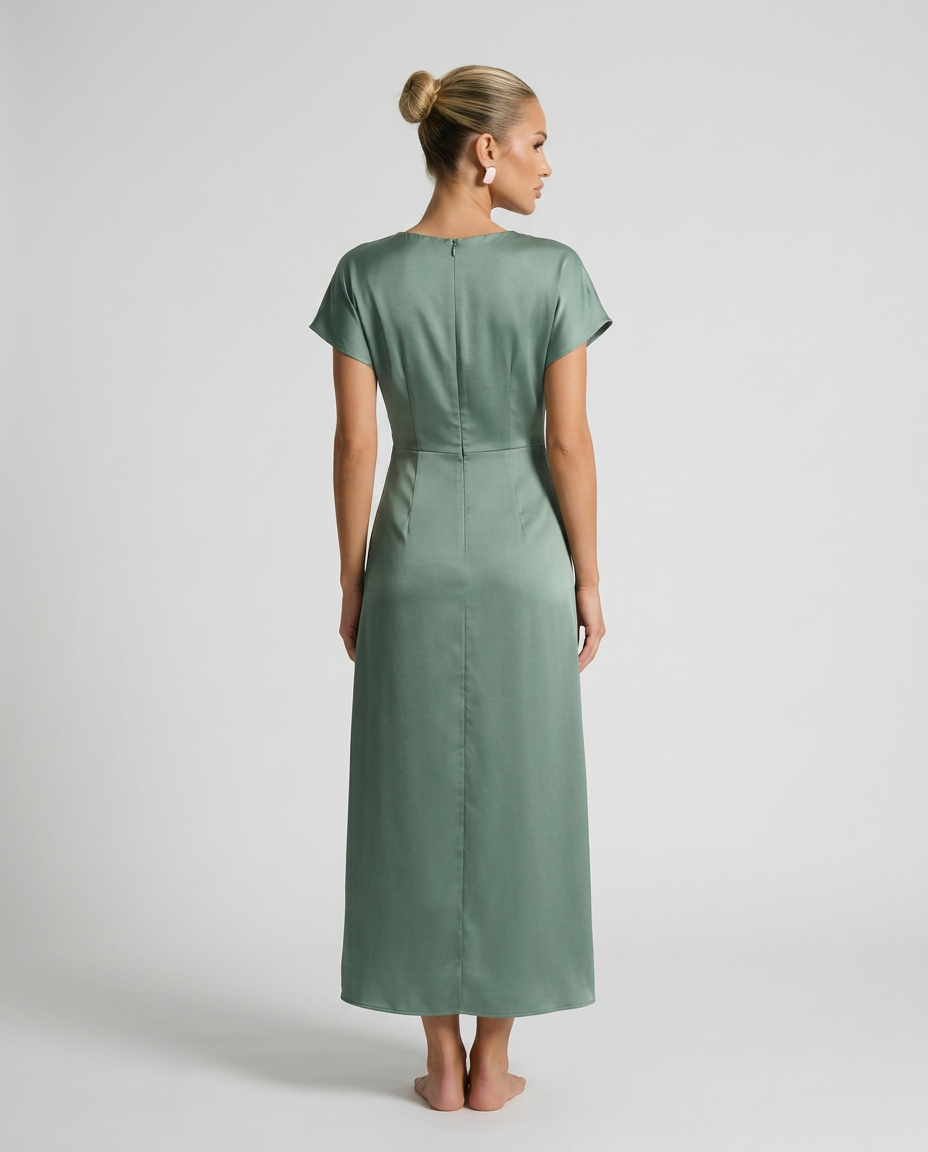 Elena | Classic Plunge Neck Midi Cocktail Dress