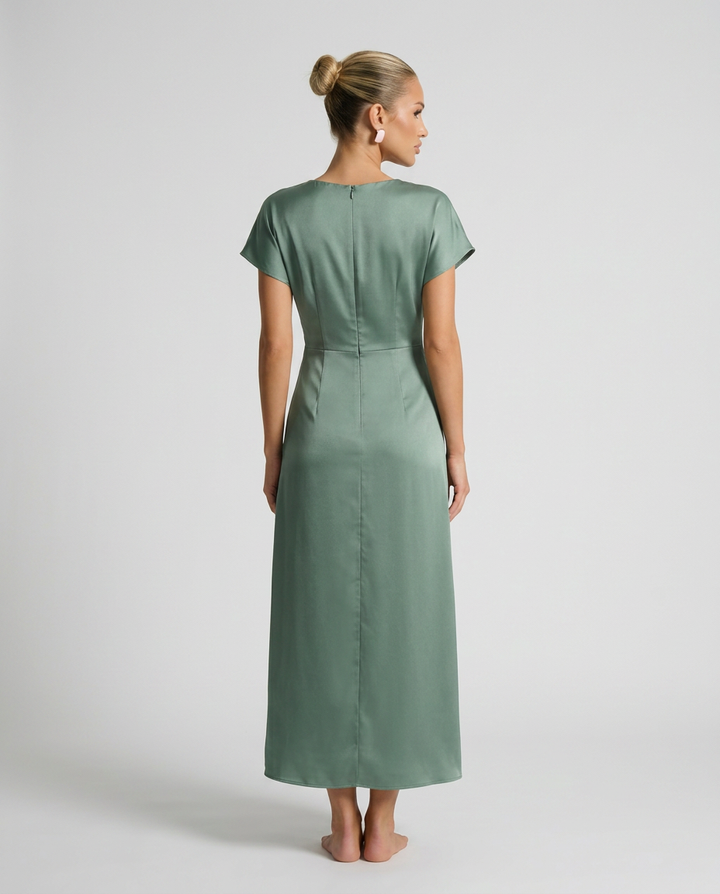 Elena | Classic Plunge Neck Midi Cocktail Dress
