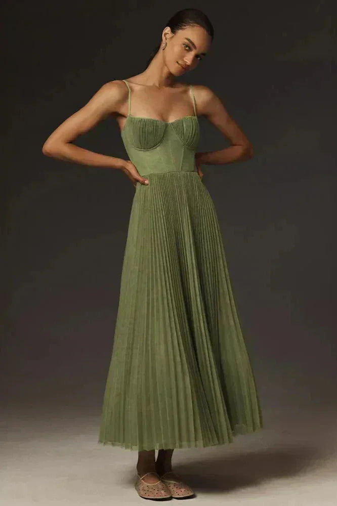 Elena | Cosy Pleated Corset Midi Races Dresses