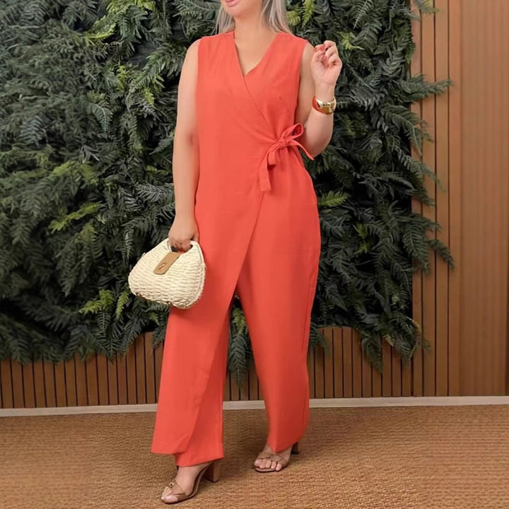 Elena | Effortless V-Neck Wide Leg Wrap Jumpsuit
