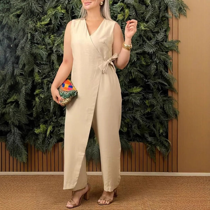 Elena | Effortless V-Neck Wide Leg Wrap Jumpsuit