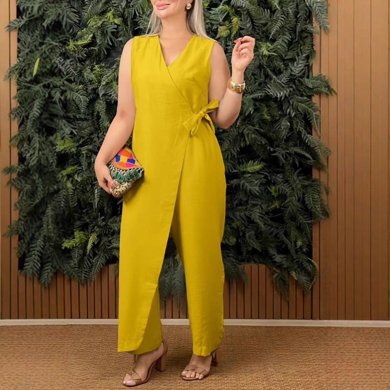 Elena | Effortless V-Neck Wide Leg Wrap Jumpsuit
