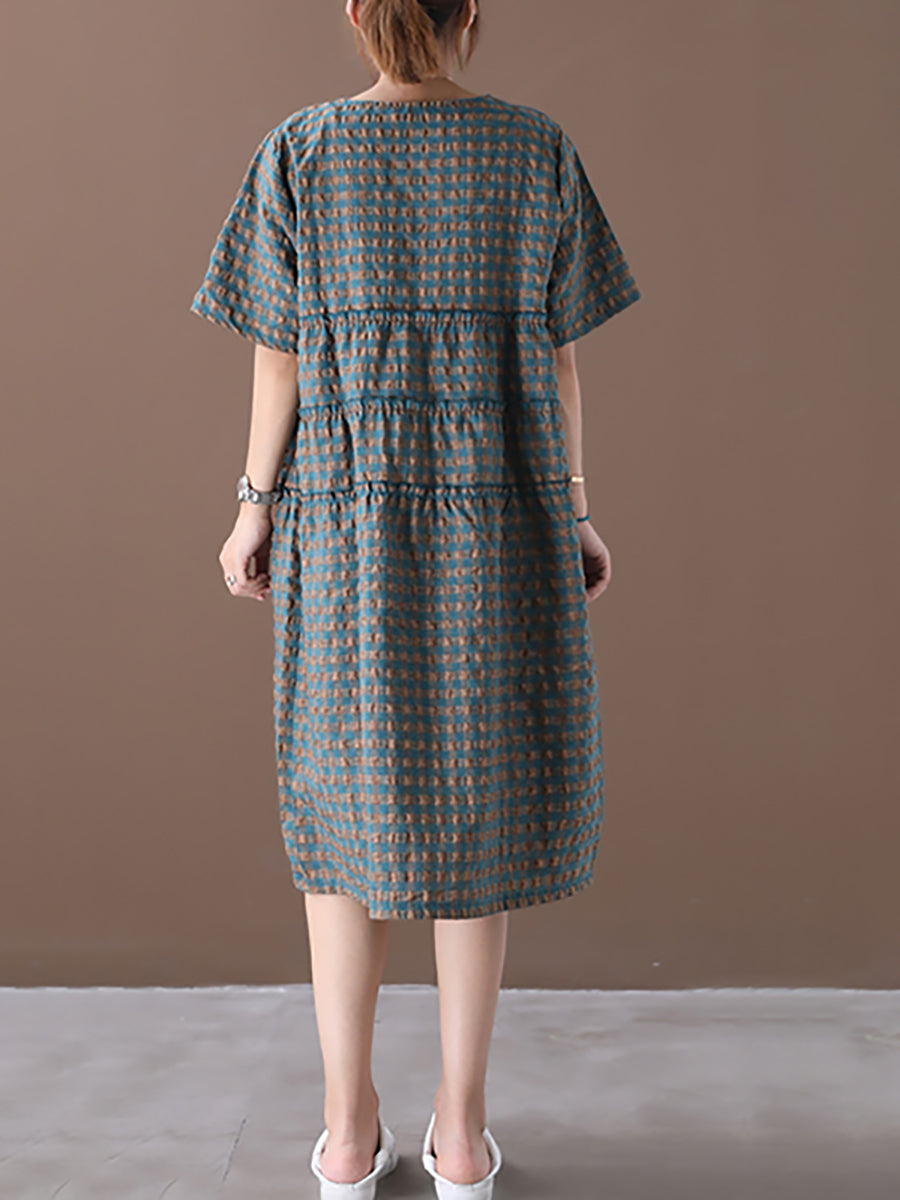 Elena | Plus Size Plaid Tiered Midi Linen Dress