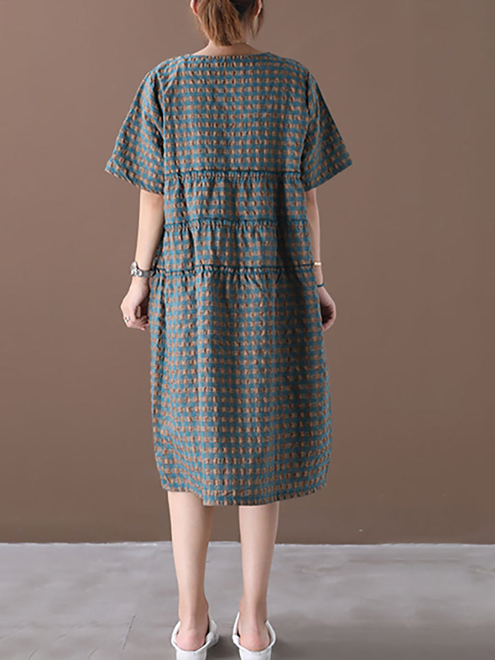 Elena | Plus Size Plaid Tiered Midi Linen Dress