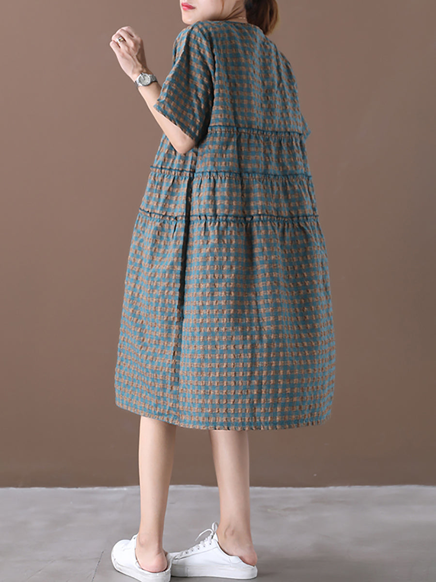 Elena | Plus Size Plaid Tiered Midi Linen Dress