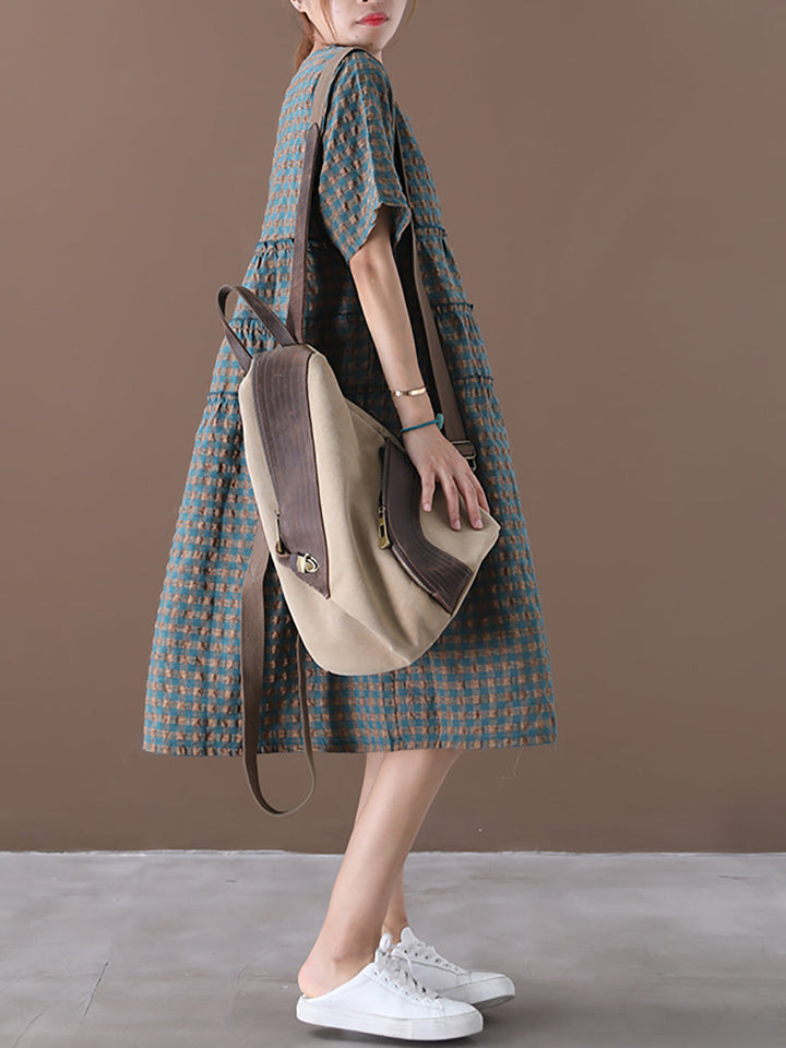 Elena | Plus Size Plaid Tiered Midi Linen Dress