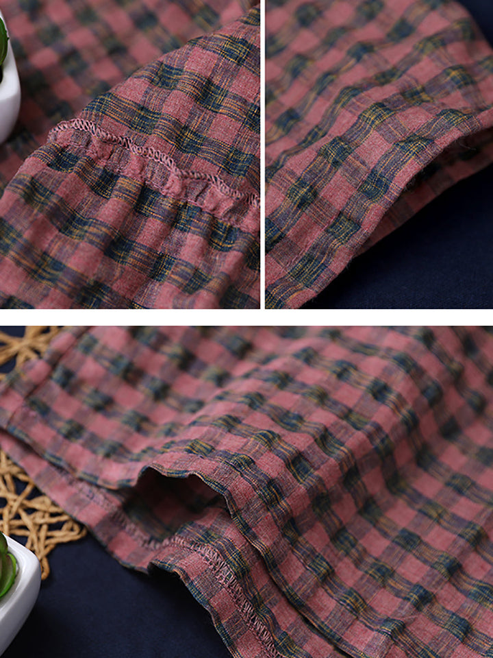Elena | Plus Size Plaid Tiered Midi Linen Dress