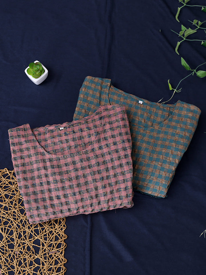 Elena | Plus Size Plaid Tiered Midi Linen Dress