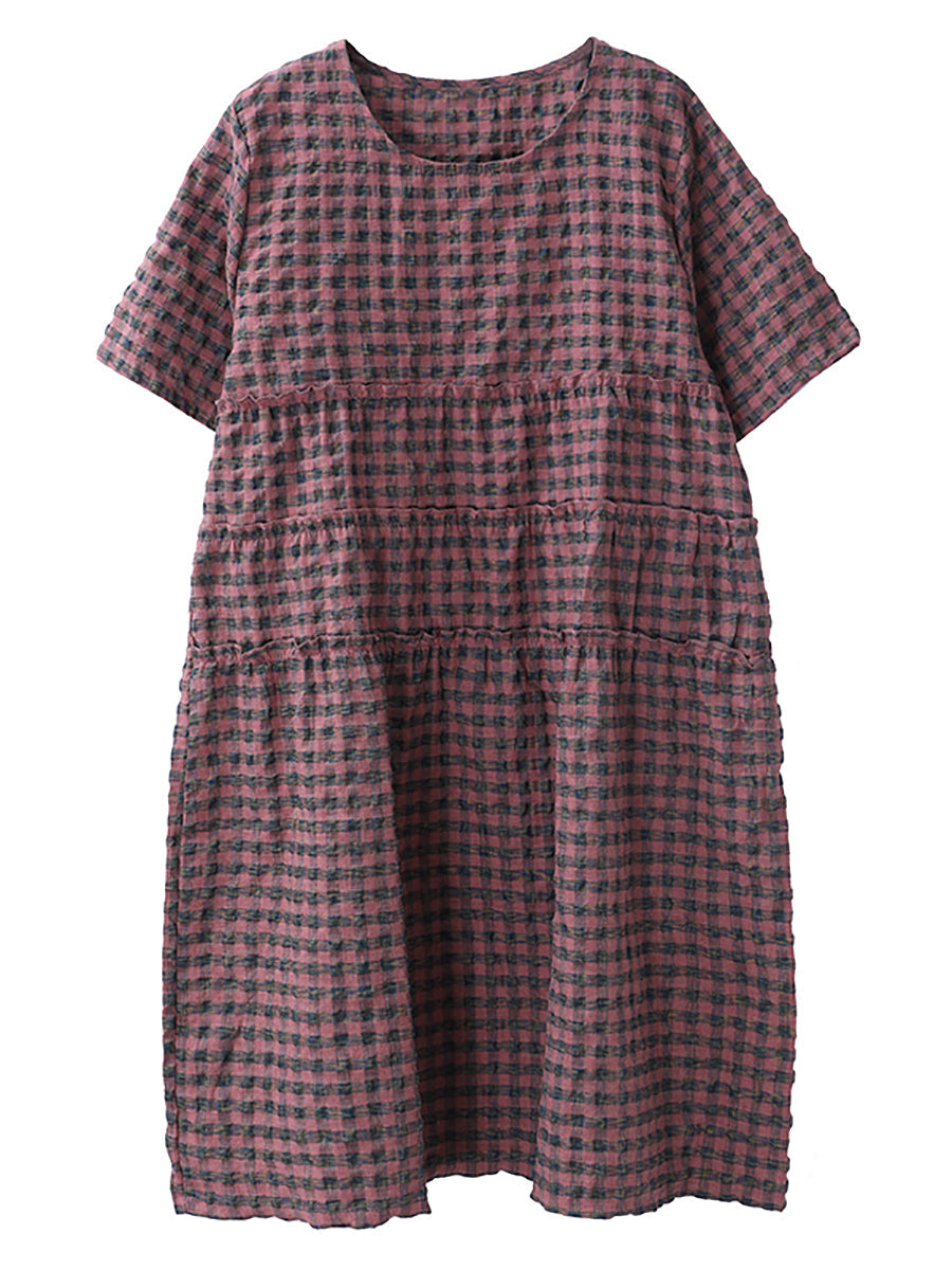 Elena | Plus Size Plaid Tiered Midi Linen Dress