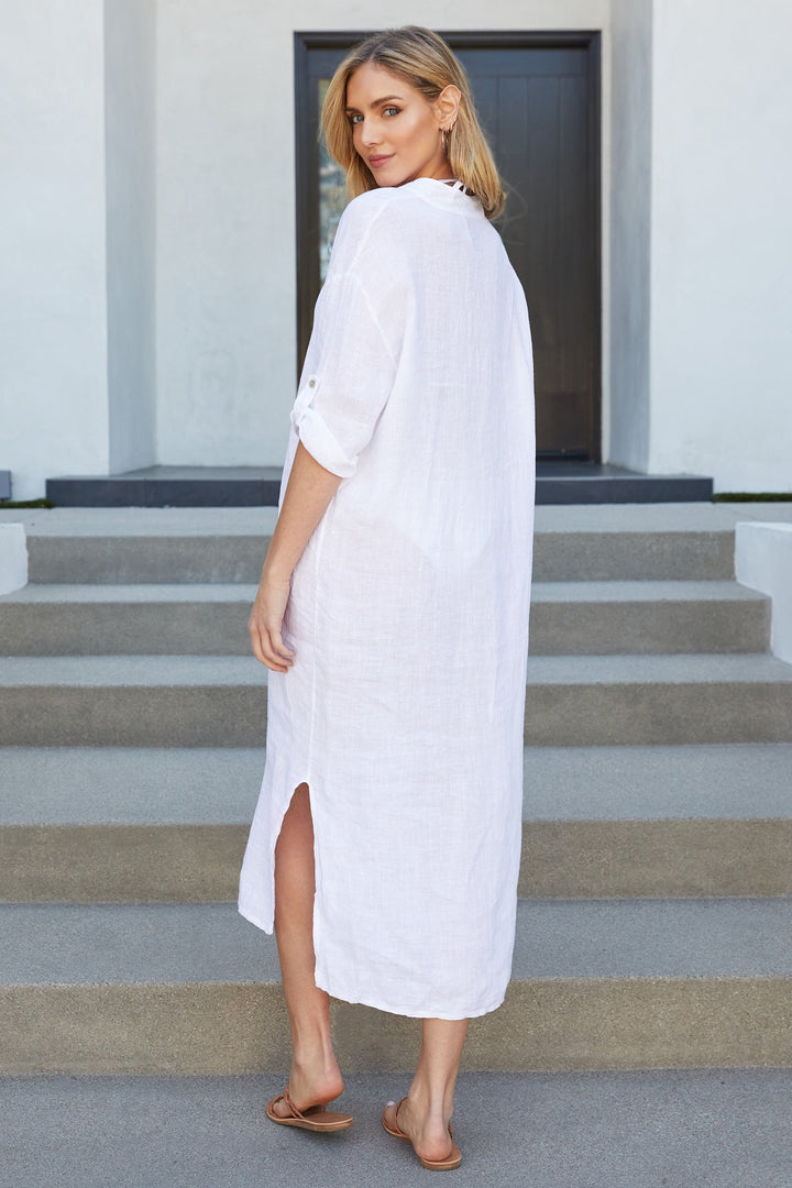 Elena | Refined Mandarin Collar Button-Down Linen Dress