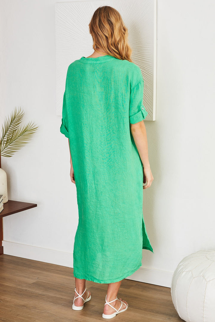 Elena | Refined Mandarin Collar Button-Down Linen Dress