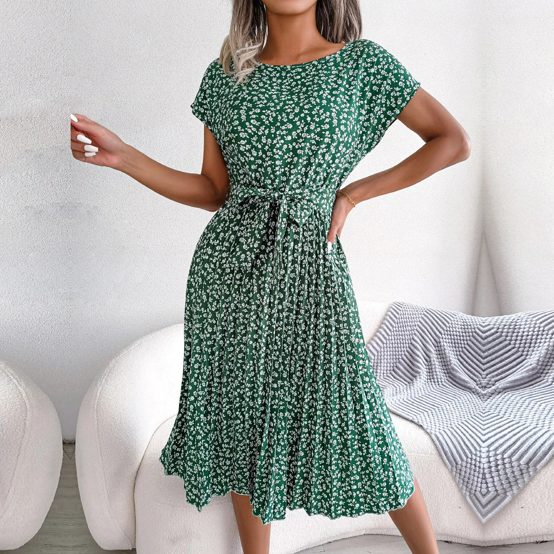 Elena | Sophisticated Pleated Floral Midi Dress