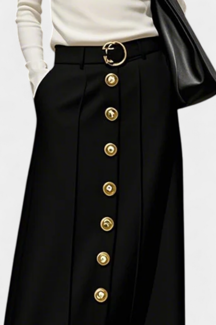 Elena | Stylish High Waisted Button Front Maxi Skirt