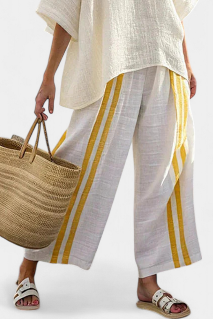 Elena | Stylish Striped Wide-Leg Linen Pants & Oversized Top Set