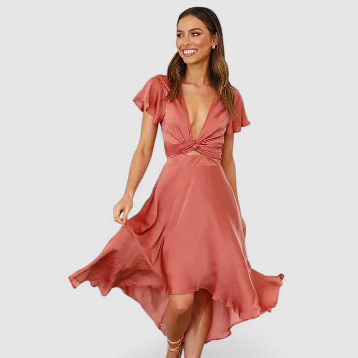 Elena | Stylish V-Neck Wrap Midi Cocktail Dress