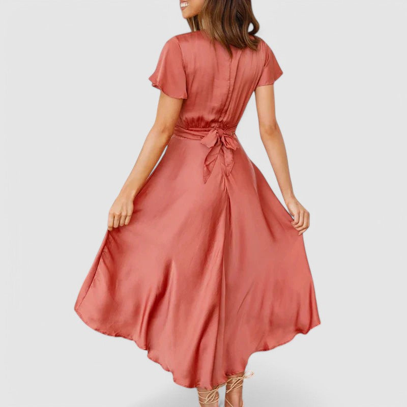 Elena | Stylish V-Neck Wrap Midi Cocktail Dress