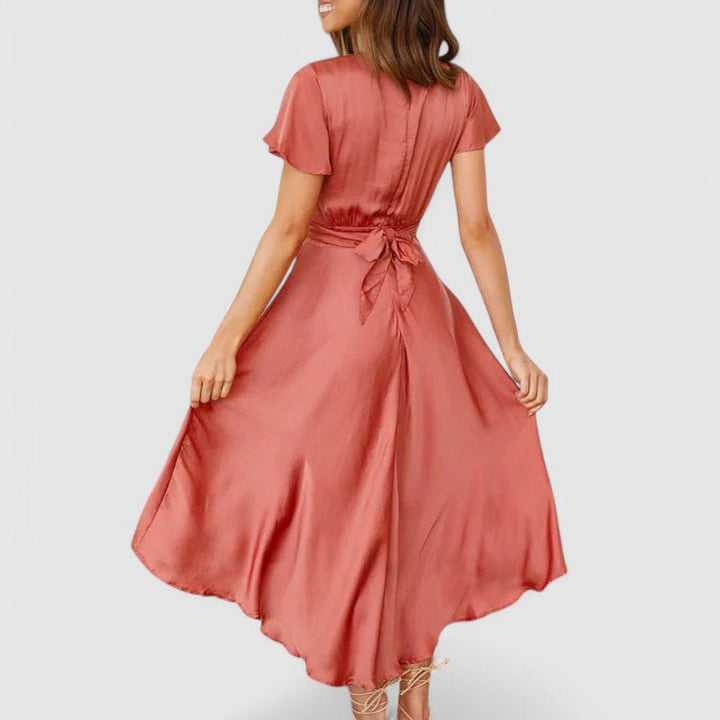 Elena | Stylish V-Neck Wrap Midi Cocktail Dress