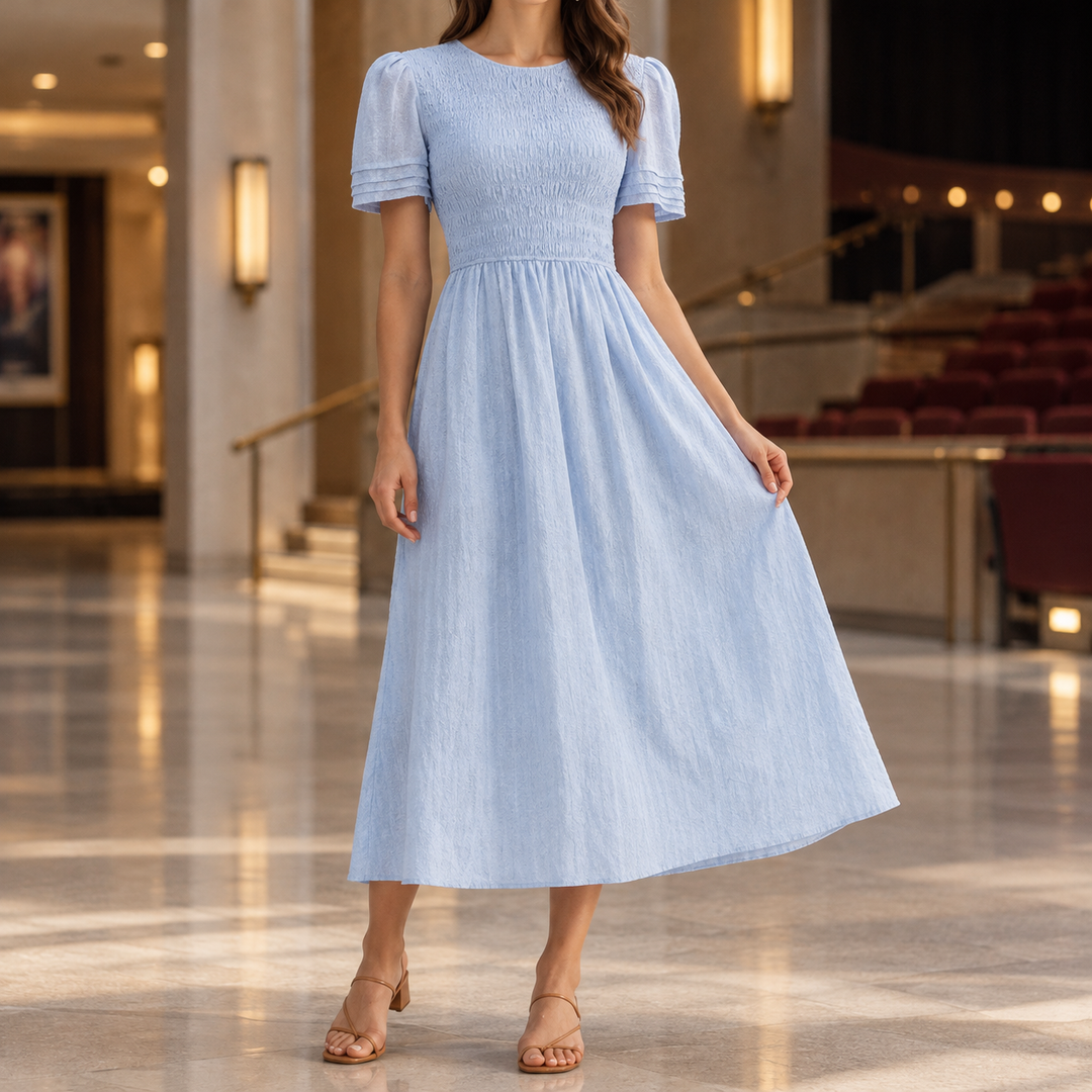 Eliana | Classic Puff Sleeve Smocked Midi Dress