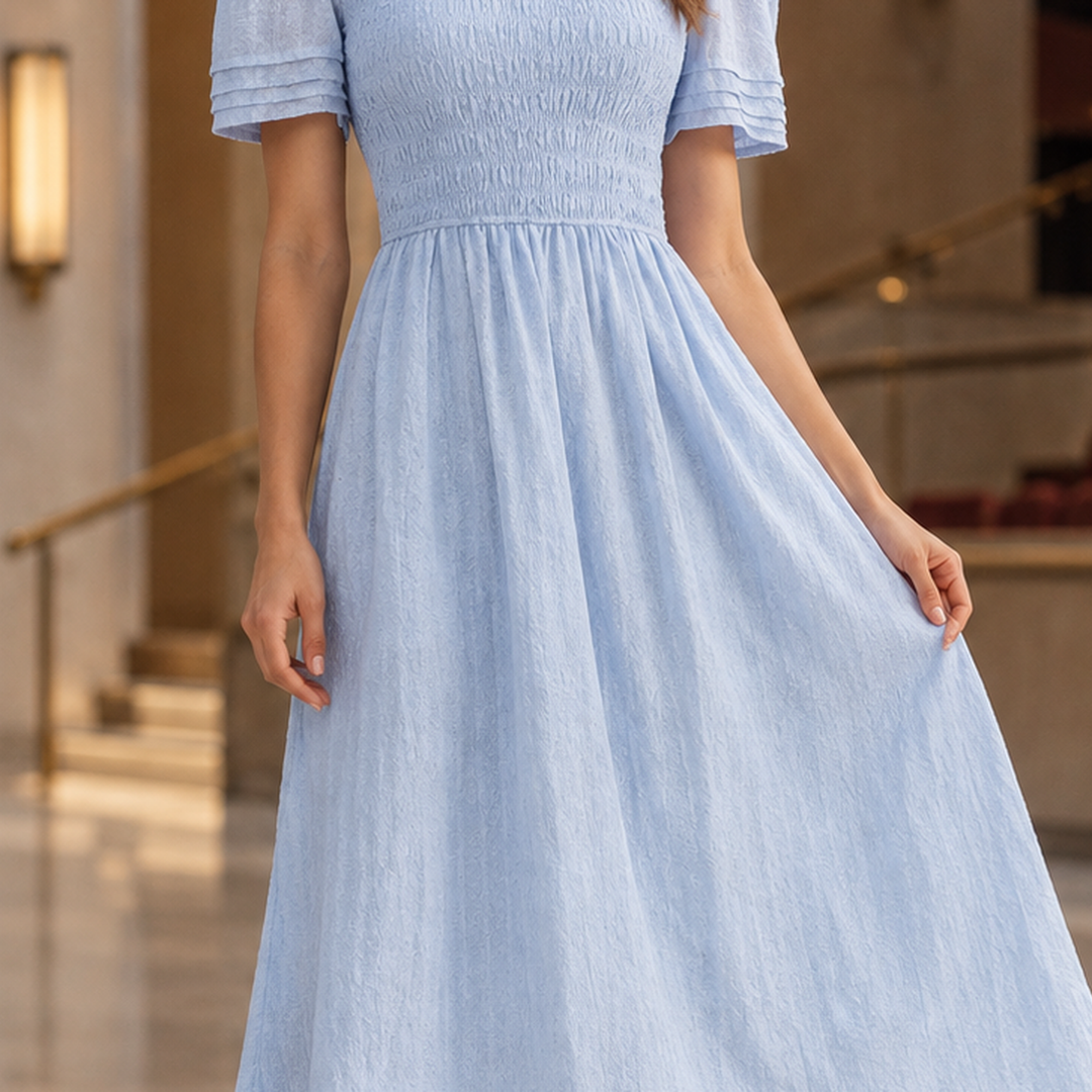 Eliana | Classic Puff Sleeve Smocked Midi Dress