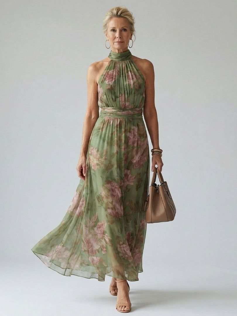 Eliana | Effortless Floral Halter Races Dress Maxi