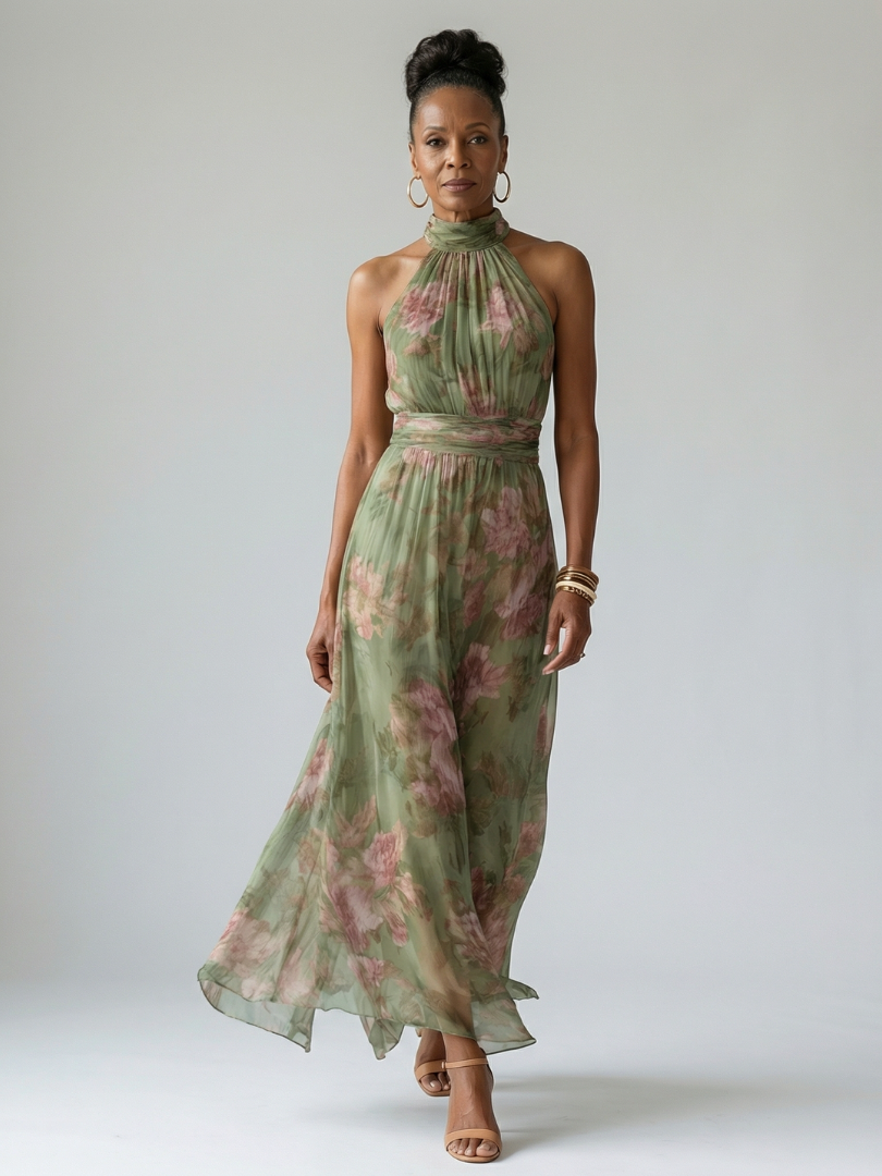 Eliana | Effortless Floral Halter Races Dress Maxi
