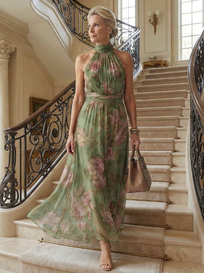 Eliana | Effortless Floral Halter Races Dress Maxi