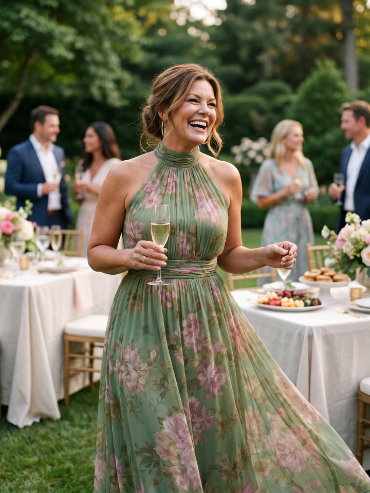 Eliana | Effortless Floral Halter Races Dress Maxi