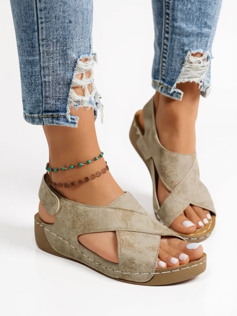 Elizabeth | Chic Cross Strap Platform Wedges Sandals