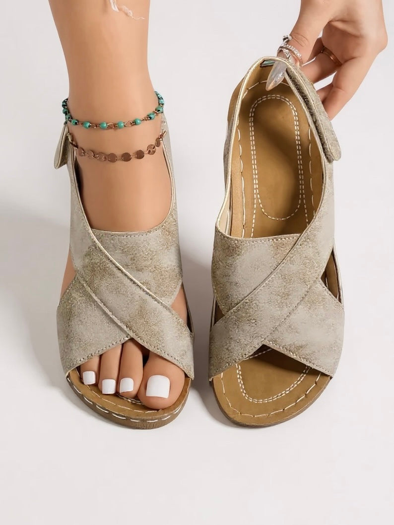 Elizabeth | Chic Cross Strap Platform Wedges Sandals