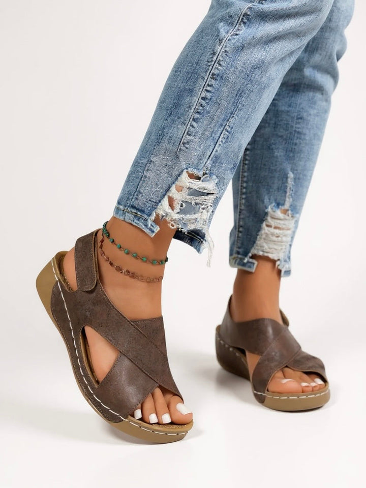 Elizabeth | Chic Cross Strap Platform Wedges Sandals
