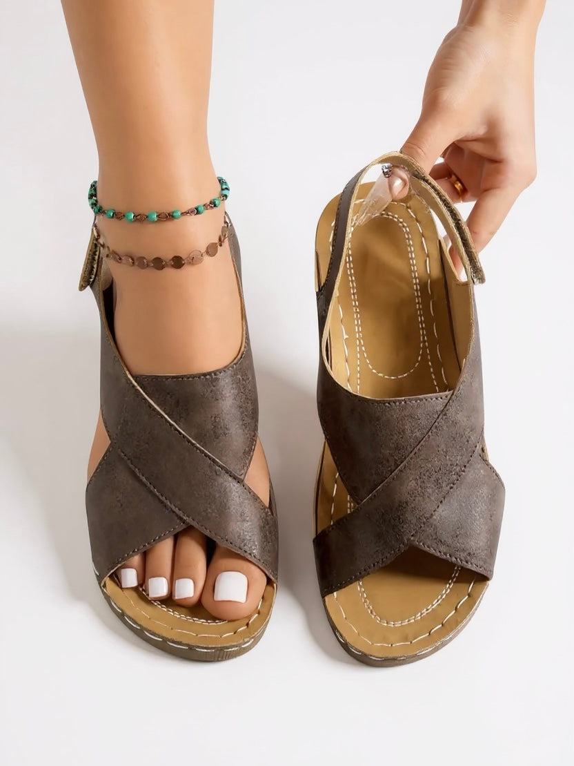 Elizabeth | Chic Cross Strap Platform Wedges Sandals