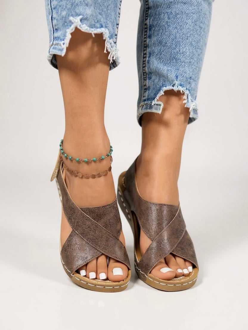 Elizabeth | Chic Cross Strap Platform Wedges Sandals