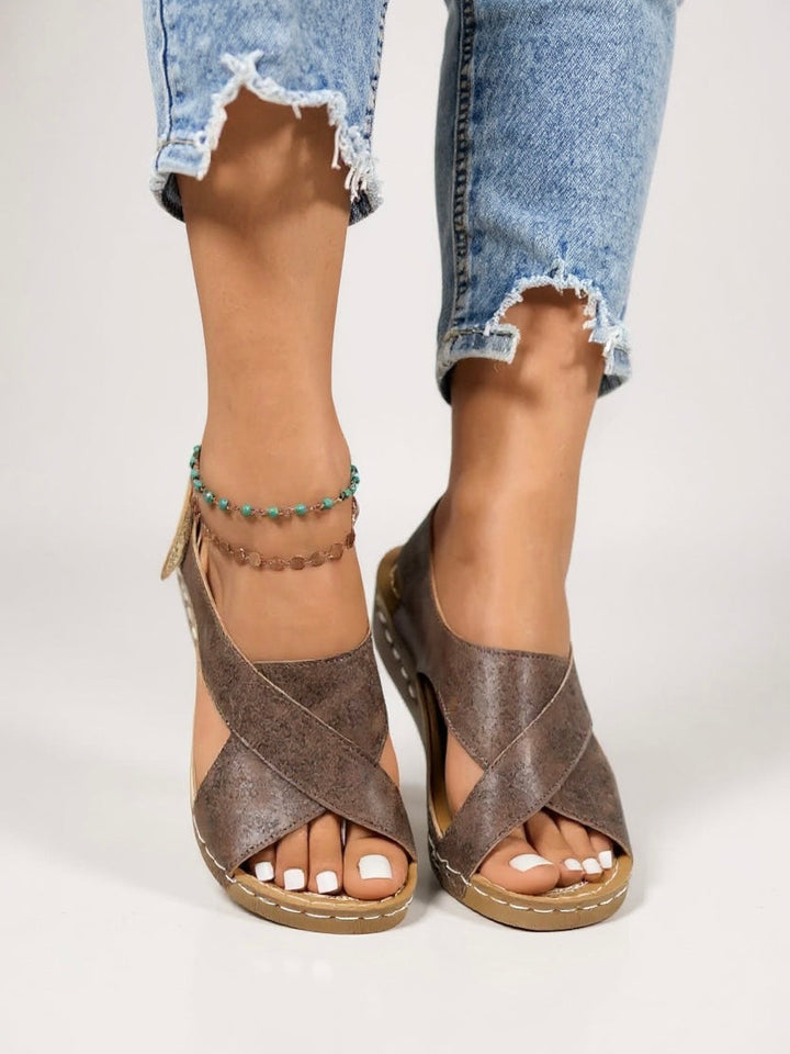 Elizabeth | Chic Cross Strap Platform Wedges Sandals