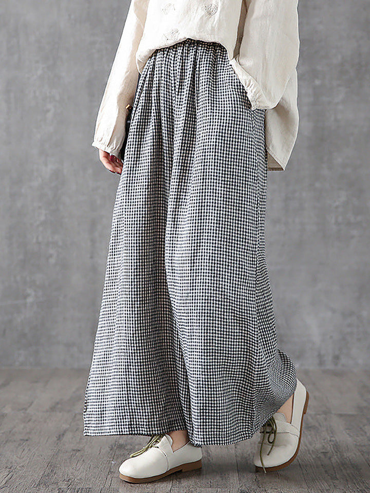 Elizabeth | Chic Plaid Wide Leg Linen Pants