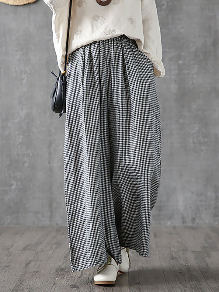 Elizabeth | Chic Plaid Wide Leg Linen Pants