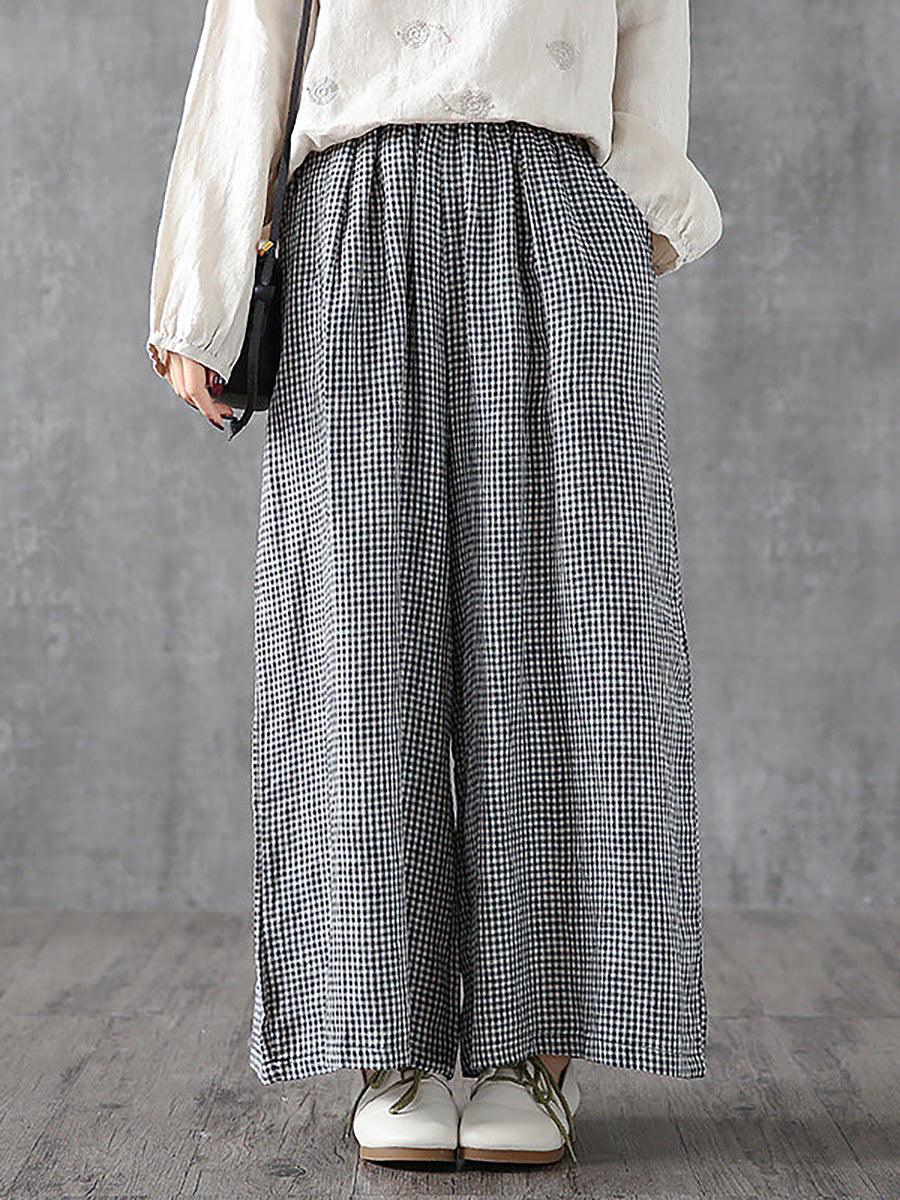 Elizabeth | Chic Plaid Wide Leg Linen Pants