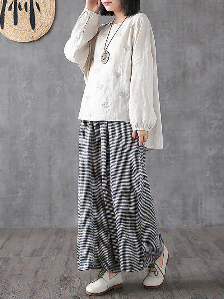 Elizabeth | Chic Plaid Wide Leg Linen Pants