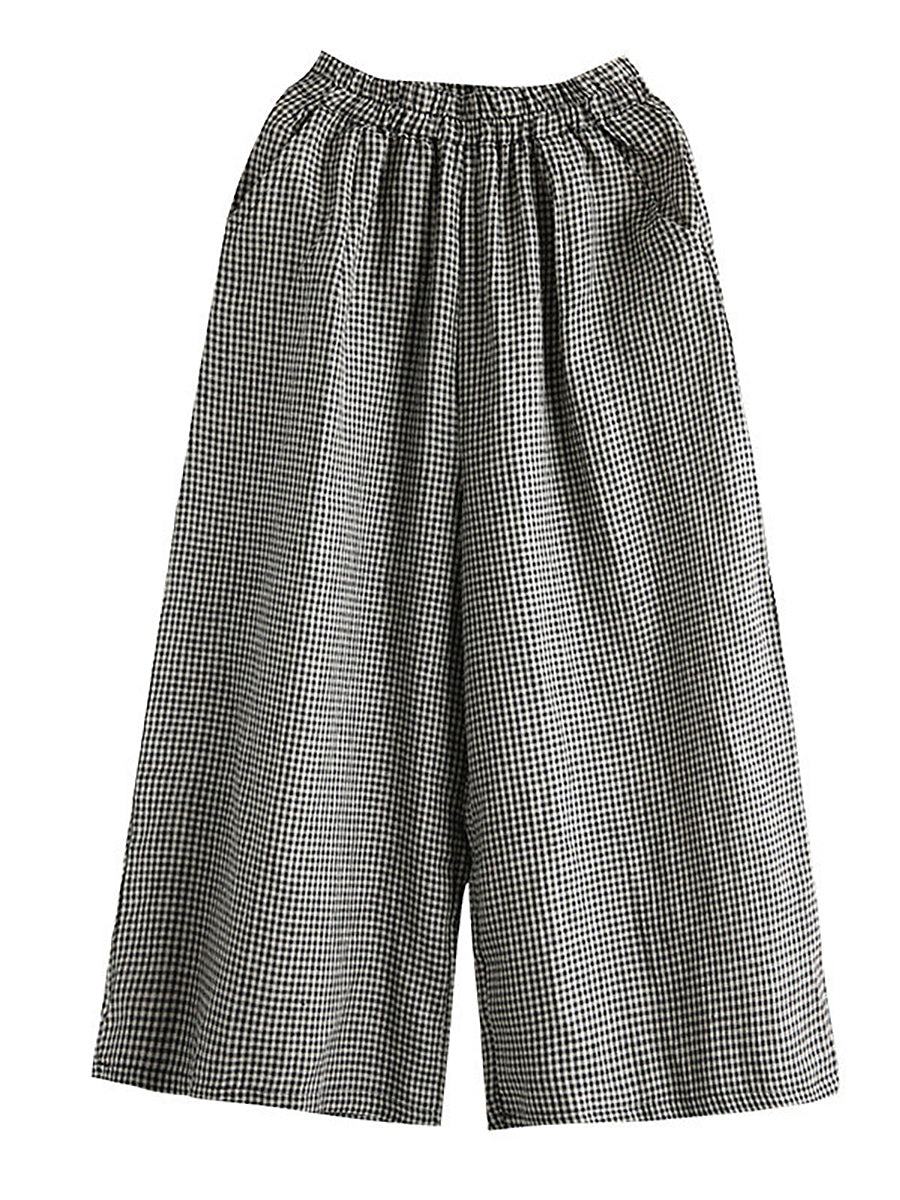 Elizabeth | Chic Plaid Wide Leg Linen Pants