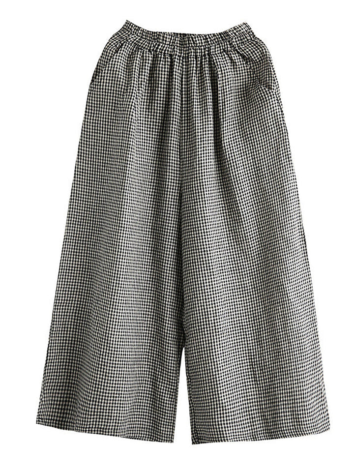 Elizabeth | Chic Plaid Wide Leg Linen Pants